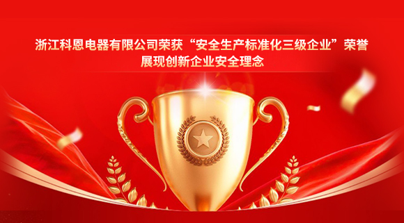 浙江科恩電器有限公司榮獲“安全生產(chǎn)標(biāo)準(zhǔn)化三級企業(yè)”榮譽(yù)，展現(xiàn)創(chuàng)新企業(yè)安全理念！